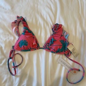 Pink and blue XS bikini top with ruffles